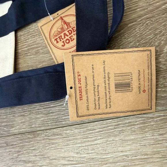 Trader Joe's Natural Canvas Tote with Navy Trim - Picture 4 of 4